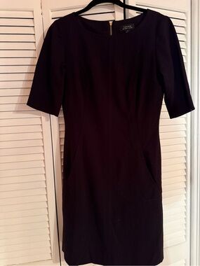 Tahari ASL Black Midi Sheath Dress with Short Sleeves & Pockets